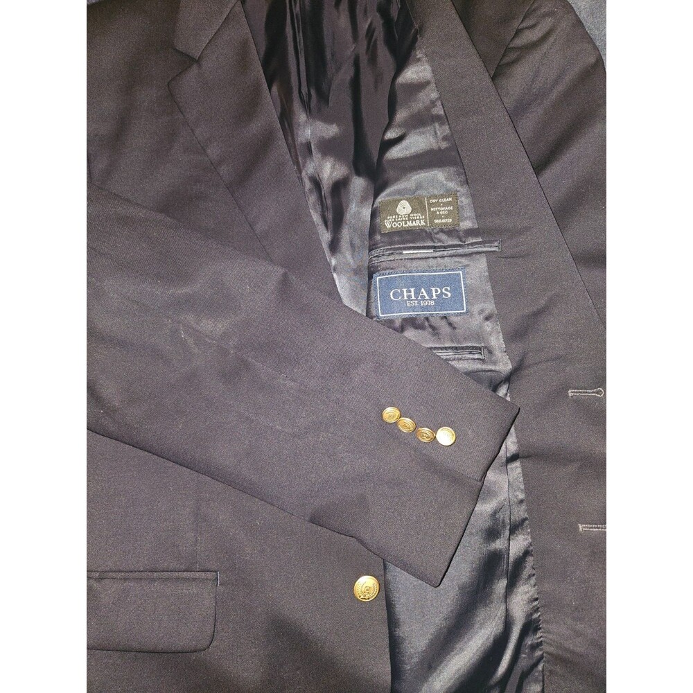 *Pristine* CHAPS Ralph Lauren Pure Wool Navy Gold Tone Buttons Blazer 44R
